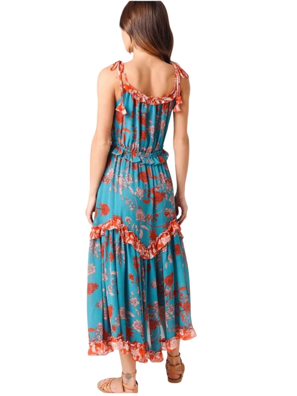 Misa Women's Teal Floral Ruffle Floral Nati Maxi Dress Size XS - Picture 2 of 9